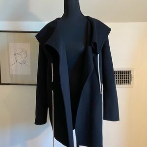 Toteme Black Hooded Open-Front Coat with White Drawcords